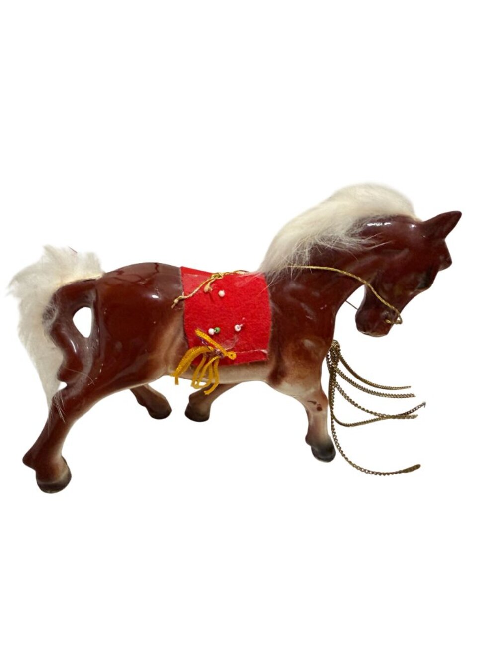 Vintage Ceramic Horse with 5 Ponies on Chain Figurine Red Saddle Japan Artmark - Picture 13 of 15